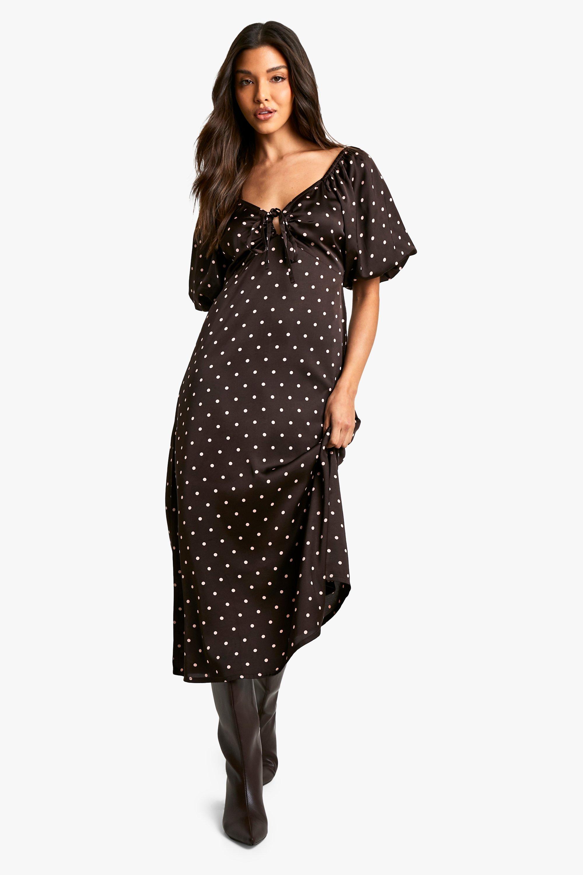 Polka Dot Satin Puff Sleeve Midaxi Dress | boohoo