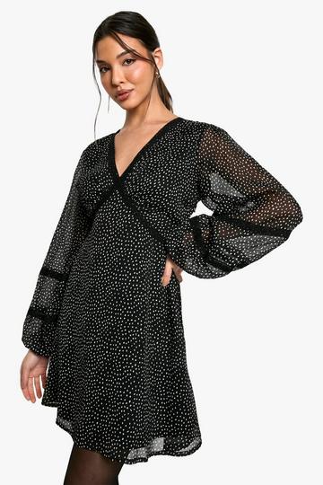 Black Polka Dot Lace Smock Dress