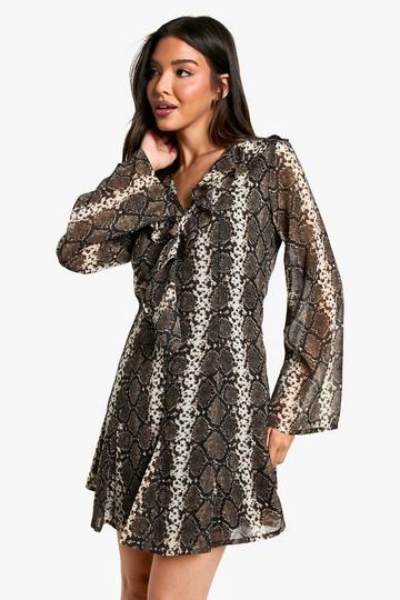 Snake Ruffle Shift Dress brown