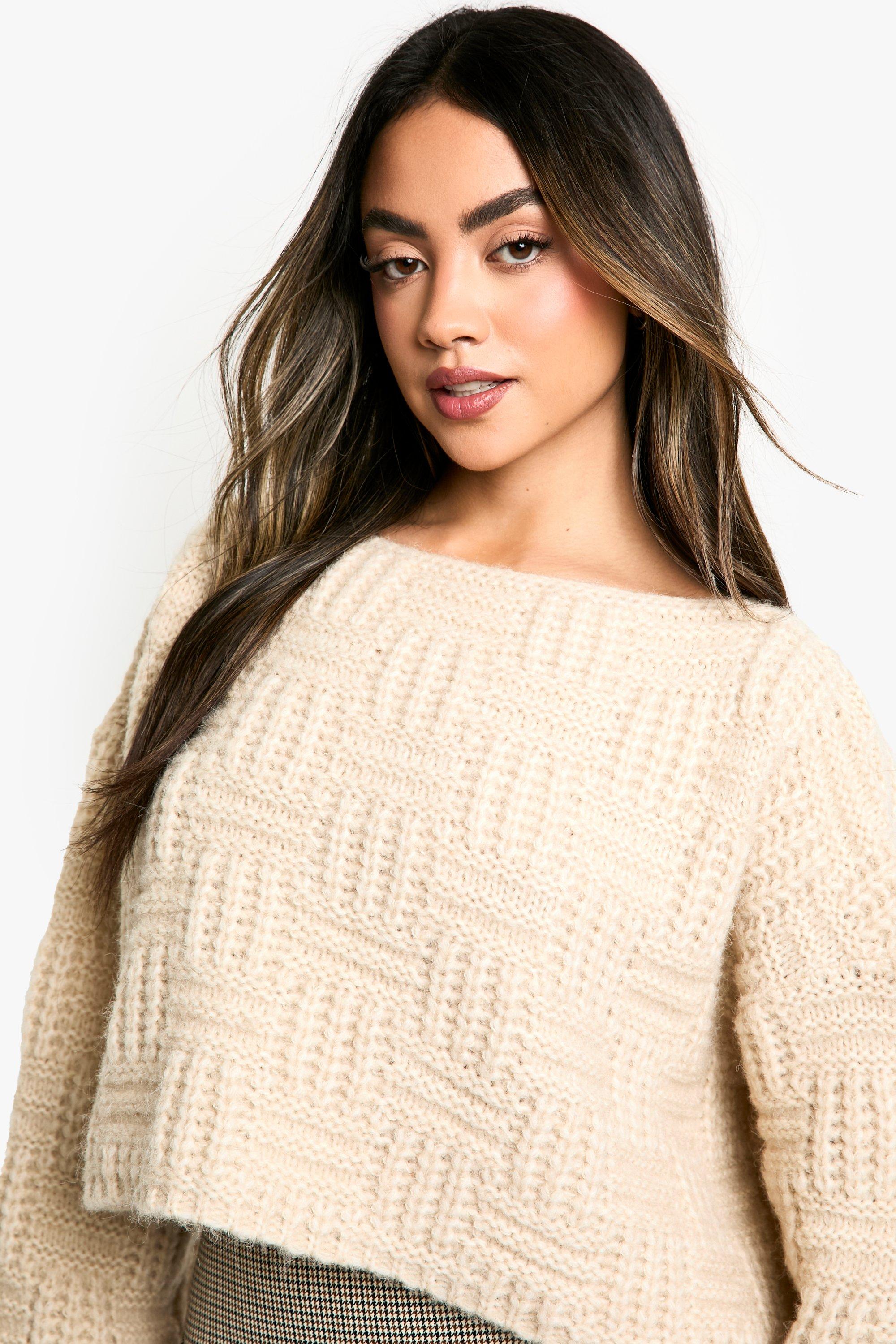 Square Knit Detail Oversized Crop Jumper boohoo