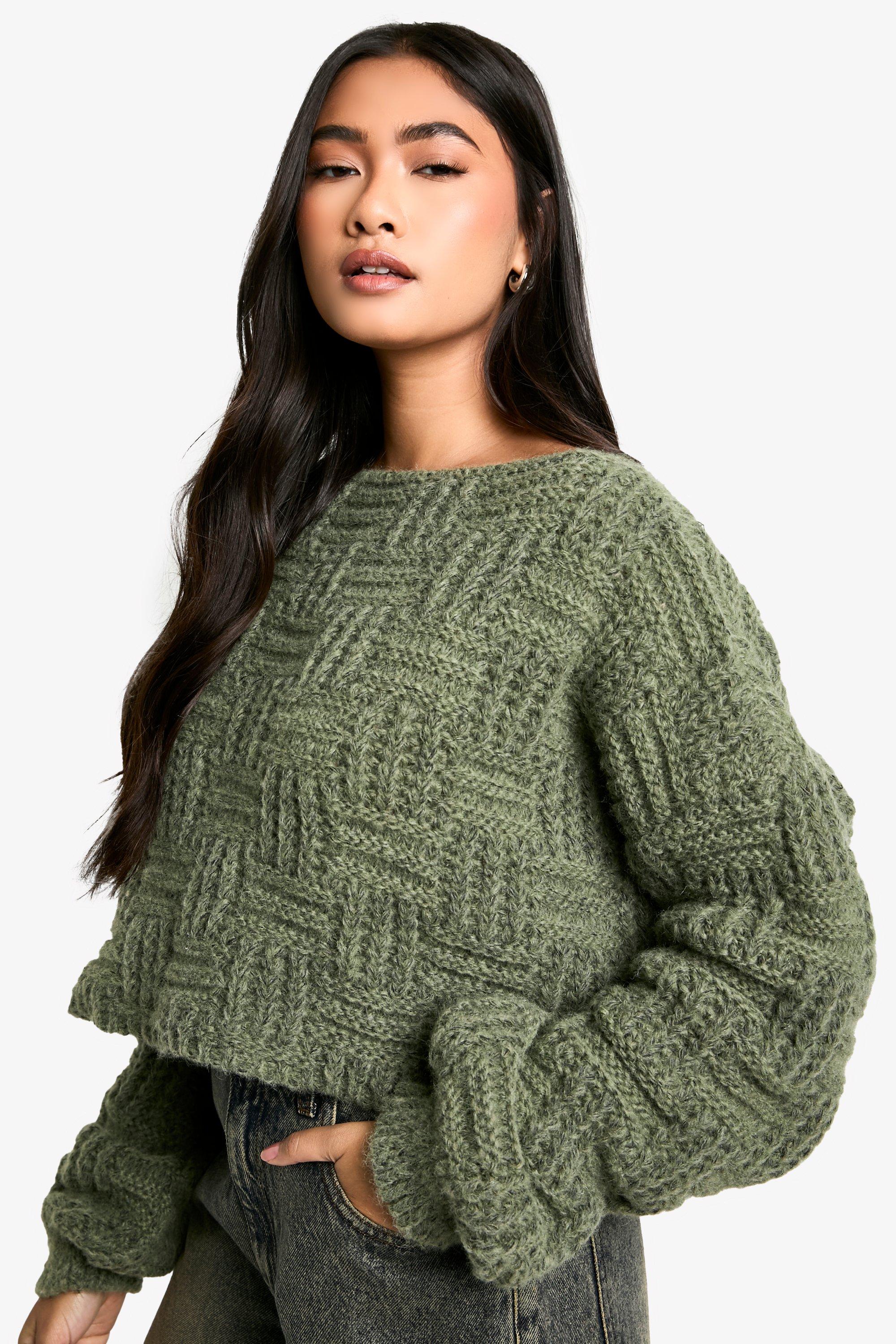 Maglione corto oversize in maglia con dettagli squadrati