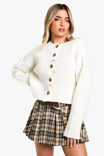 Cream White Premium Chunky Stitch Button Down Knitted Cardigan