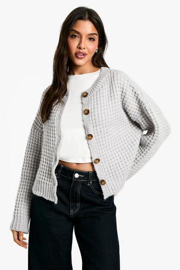 Grey Premium Chunky Stitch Button Down Knitted Cardigan