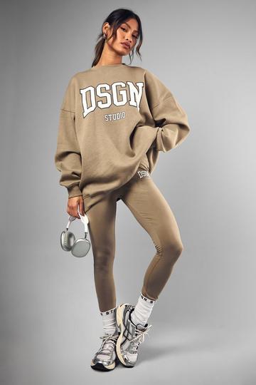 Oversized Dsgn Studio Trui Met Tekst En Leggings Set washed khaki