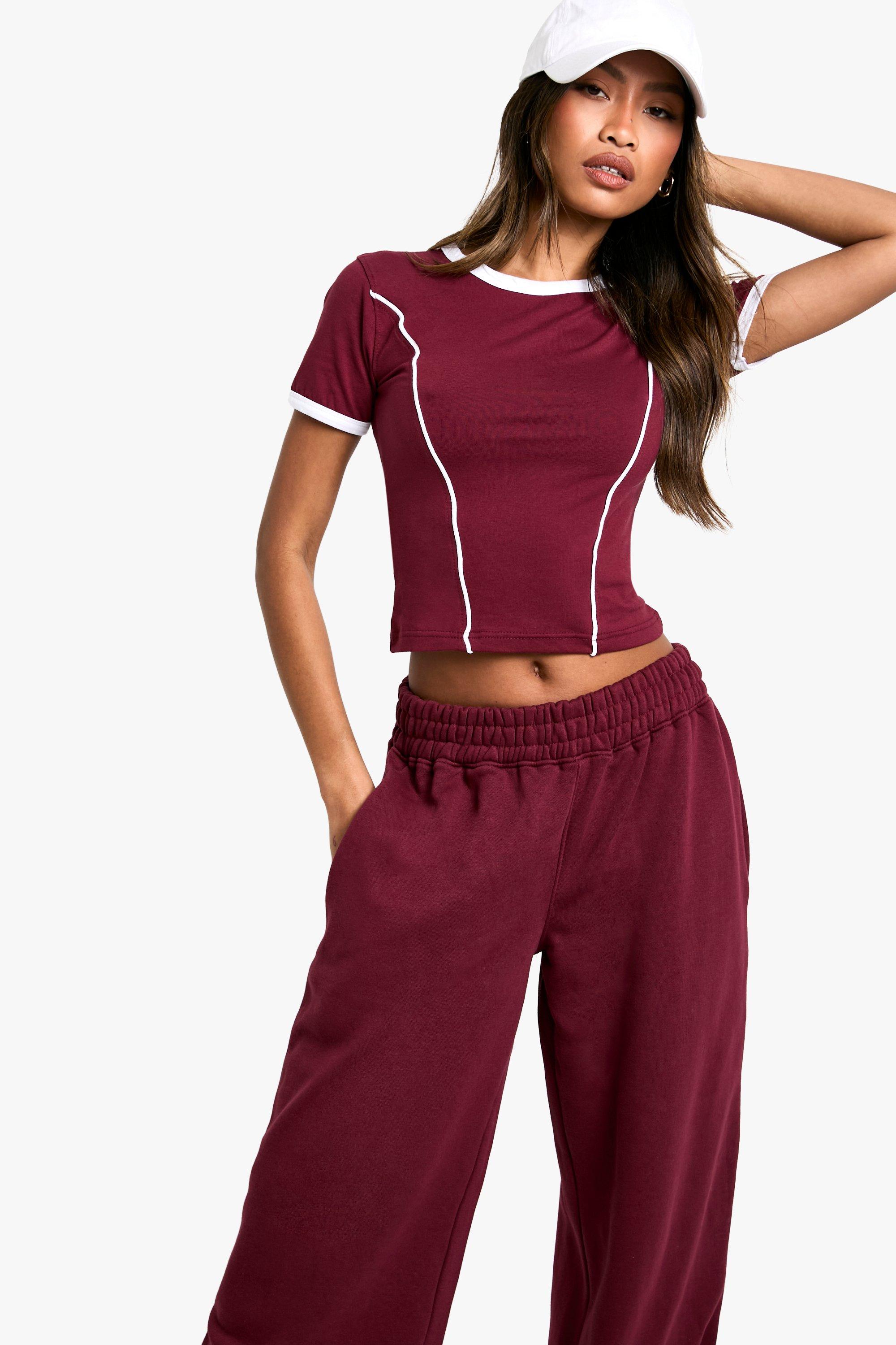 Piping Detail T shirt And Straight Leg Jogger Set boohoo