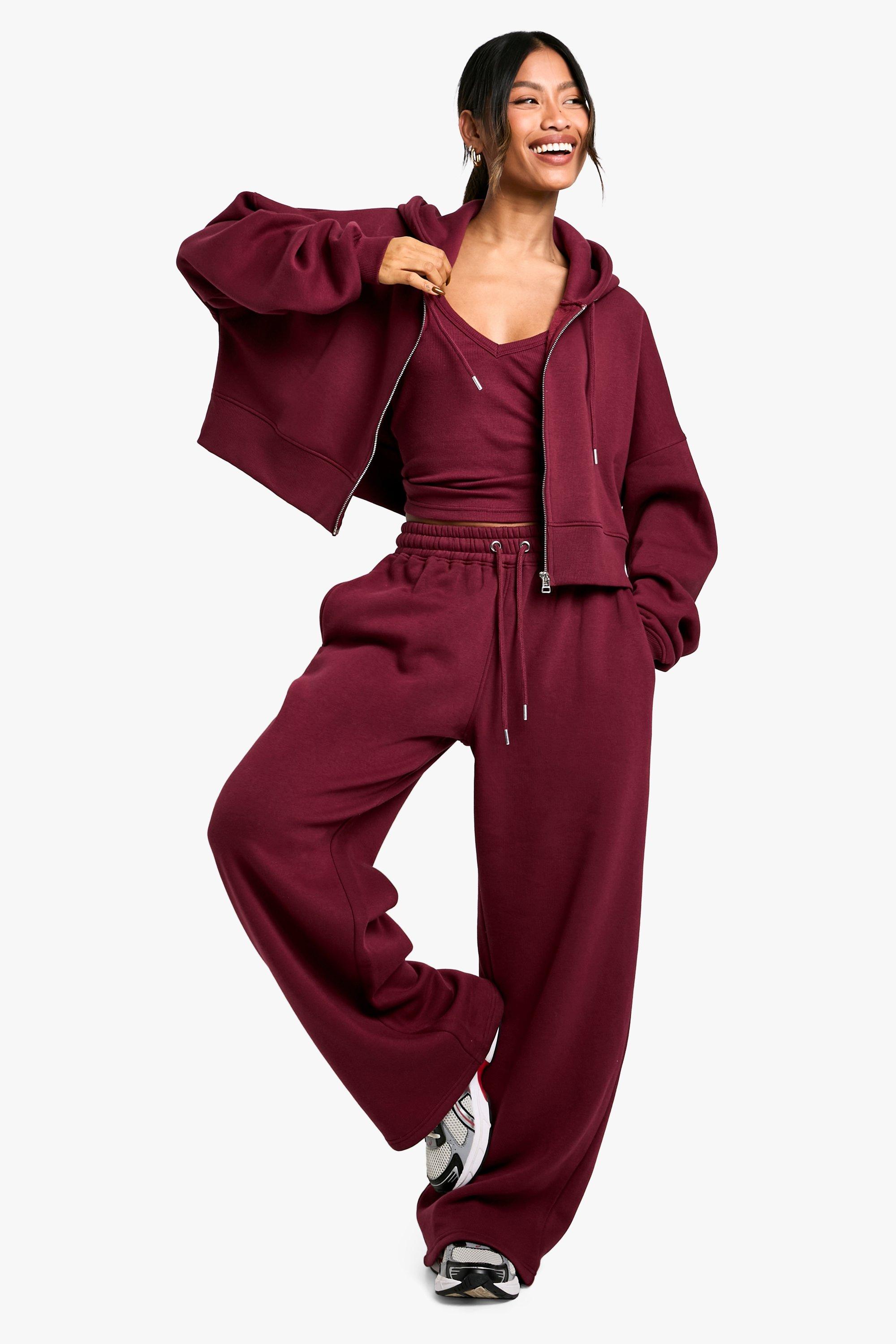 Burgundy velour tracksuit womens on sale