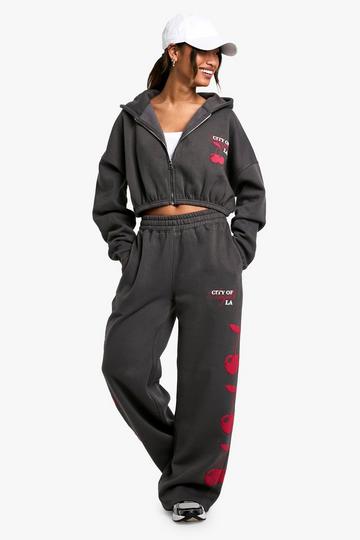 Cherry Slogan Straight Leg Jogger charcoal