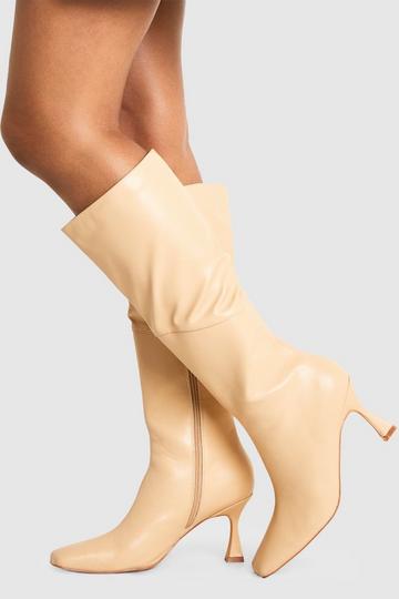 Square Toe Pointed Knee High Boots nude