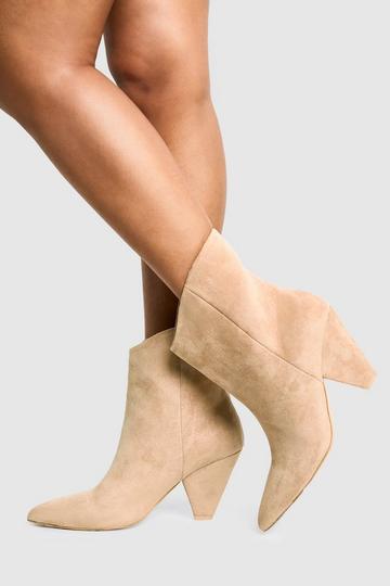 Cone Heel Pointed Ankle Boots tan