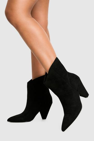 Black Cone Heel Pointed Ankle Boots