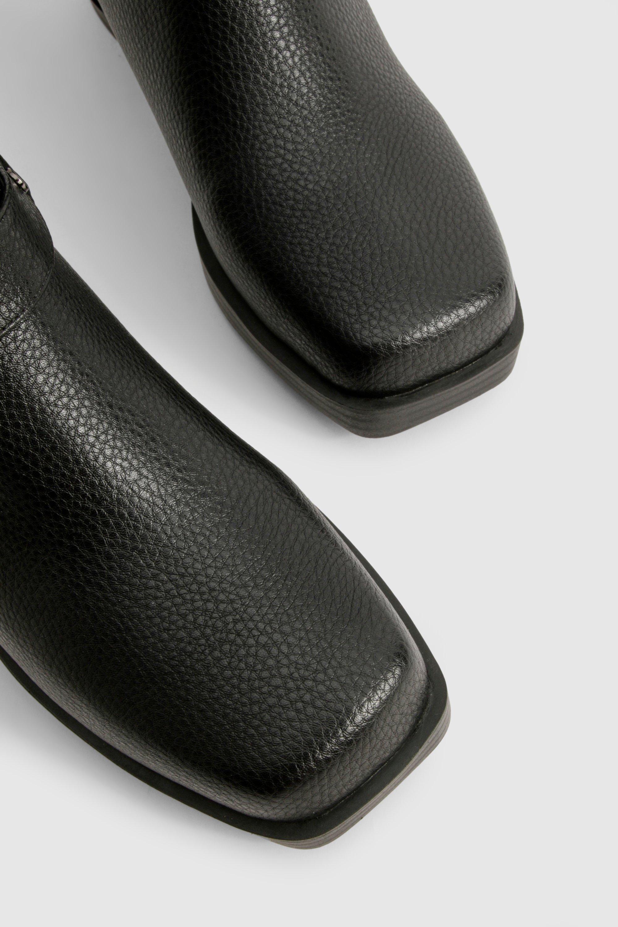 Textured Leather Look Biker Buckle Detail Boots | boohoo USA Textured Leather Look Biker Buckle Detail Boots | boohoo USA