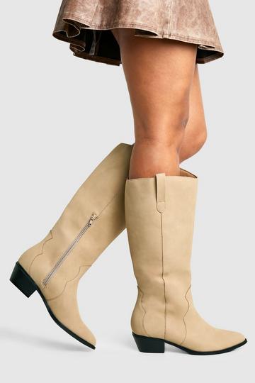 Nubuck Western Style Knee High Boots taupe