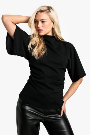 Jersey Crepe High Neck Flared Sleeve Blouse black