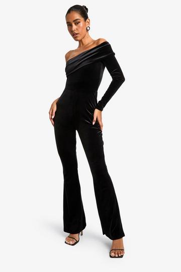 Velvet Bardot Asymmetric Jumpsuit black