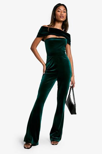 Asymmetric Wide Leg Jumpsuit emerald