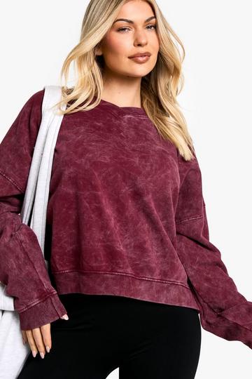 Burgundy Red Overdyed V Neck Oversized Sweatshirt