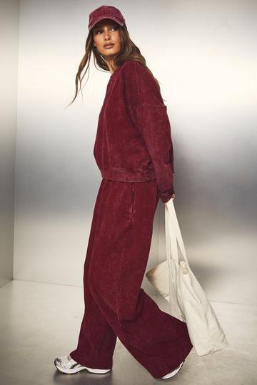 Overdyed Wide Leg Track Pants burgundy