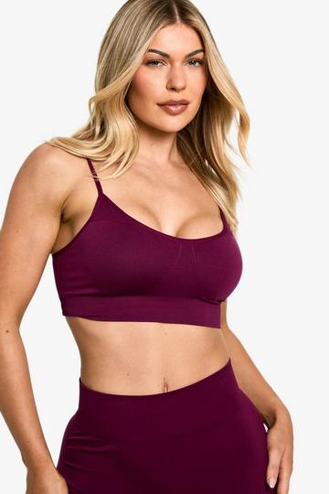 Premium Sculpt Seamless Ribbed Detail Light Support Sports Bra plum