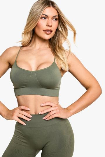 Premium Sculpt Seamless Ribbed Detail Light Support Sports Bra khaki