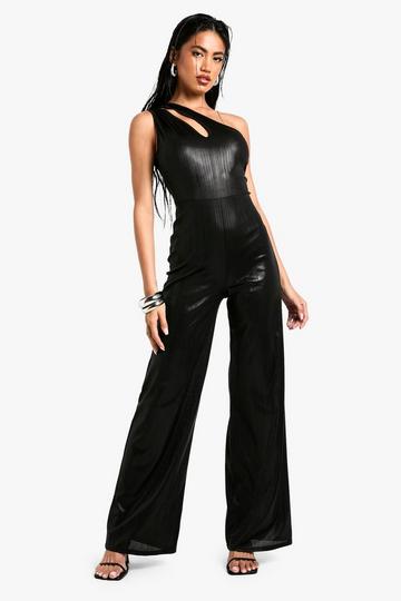 Metallic Foil One Shoulder Jumpuit black