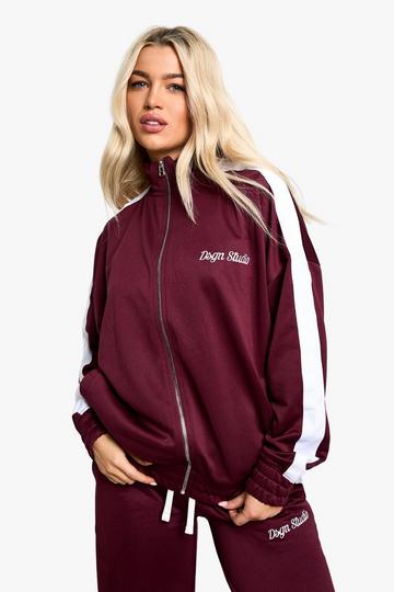 Dsgn Studio Tricot Zip Through Oversized Track Jacket burgundy