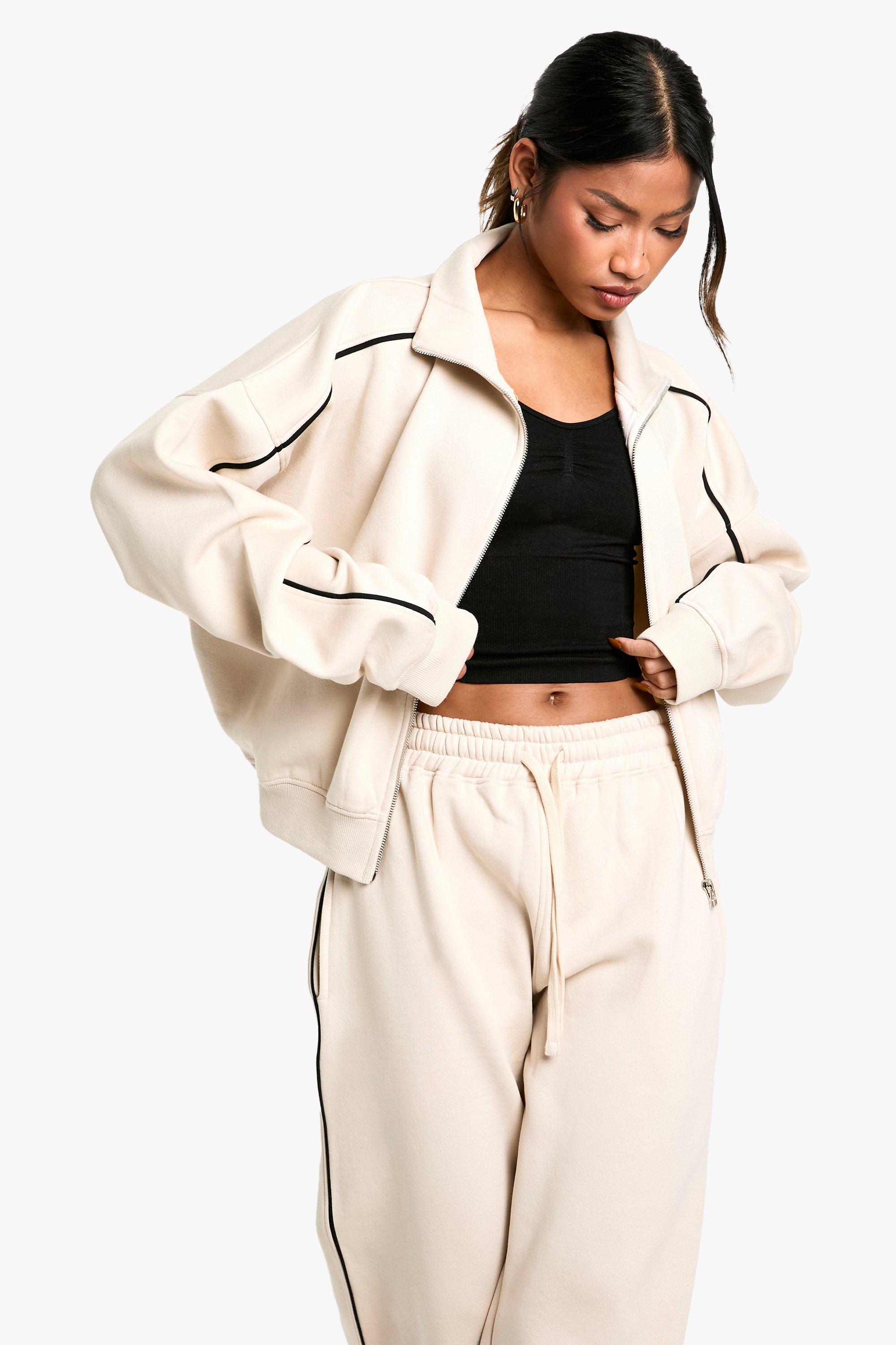 Piping Detail Zip Through Straight Leg Tracksuit | boohoo