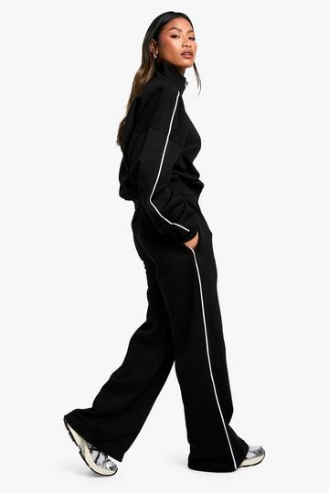 Piping Detail Zip Through Straight Leg Tracksuit black