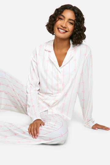 Tall Pinstripe Bow Print Pajama Set white