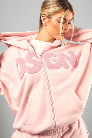 Dsgn Toweling Applique Oversized Zip Through Hoodie light pink