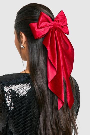 Cherry Red Large Velvet Bow Hair Clip cherry