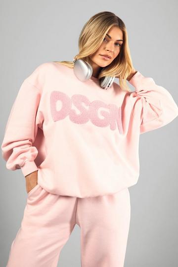 Dsgn Towelling Applique Oversized Sweatshirt light pink