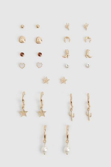 Metallic Gold Western Stud Earring 12 Pack