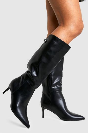 Wide Fit Curved Stiletto Knee High Boots black