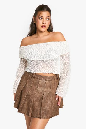 Plus Boucle Fold Over Bardot Top white