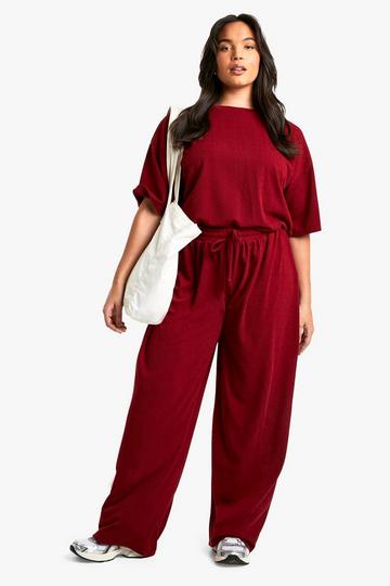 Plus T-shirt & Wide Leg Trouser Co Ord plum