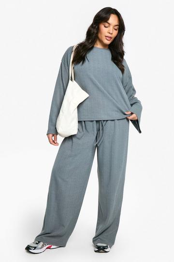 Plus T-Shirt En Wide Leg Broek Set charcoal