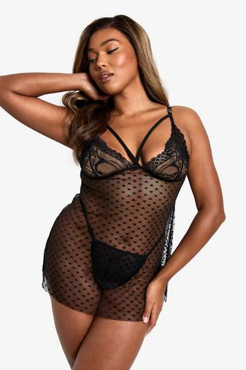 Plus Zwarte Mesh Hartjes Babydoll black