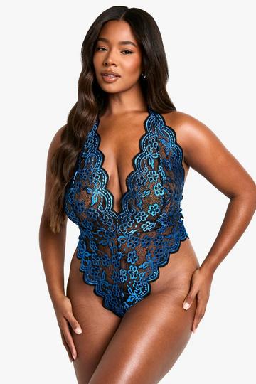 Plus Blauwe Kanten Kruisloze Two Tone Bodysuit blue