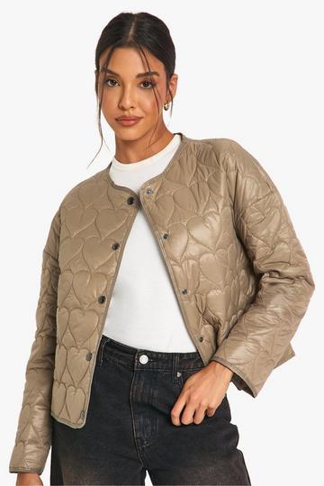 Heart Quilted Puffer Jacket sage