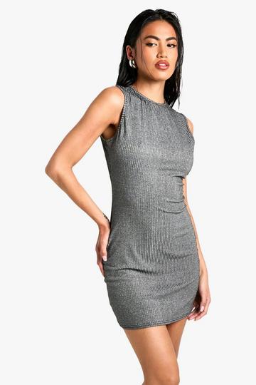 Silver Glitter Slash Neck Mini Dress