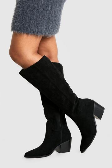 Faux Suede Western Cowboy Boots black