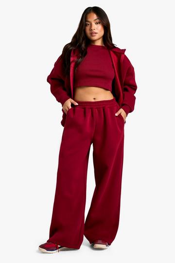 Petite 3 Piece Straight Leg Jogger Tracksuit burgundy