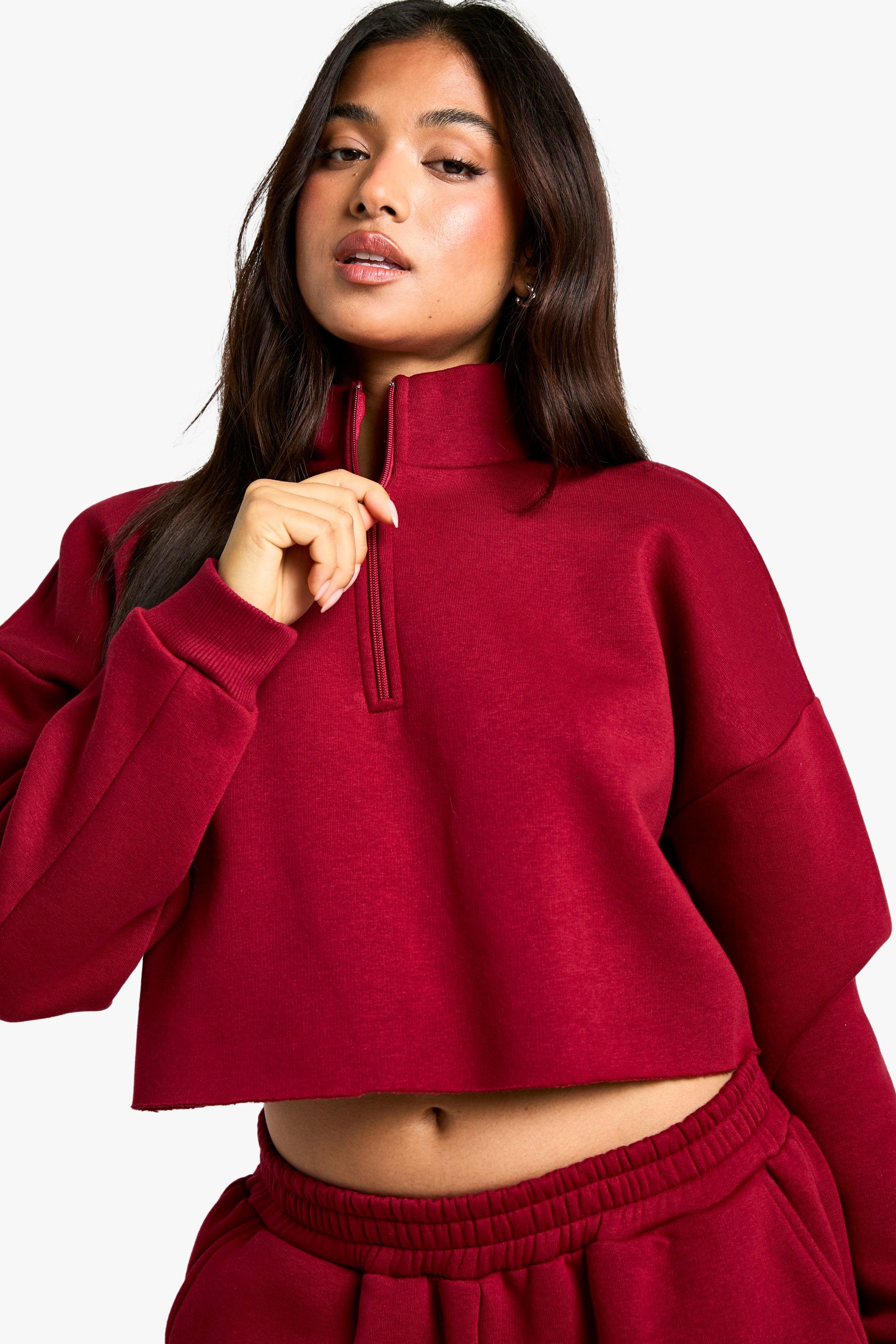 Petite Half Zip Cropped Sweatshirt Wide Leg Tracksuit boohoo