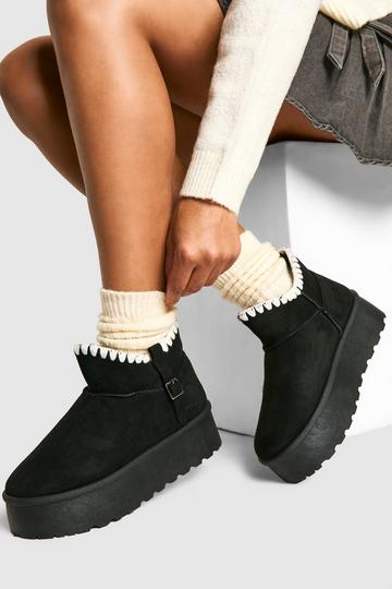 Black Platform Stitch Detail Cosy Boot