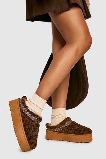 Leopard Borg Platform Cosy Mules leopard