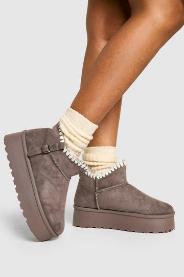 Platform Stitch Detail Cosy Boot mushroom