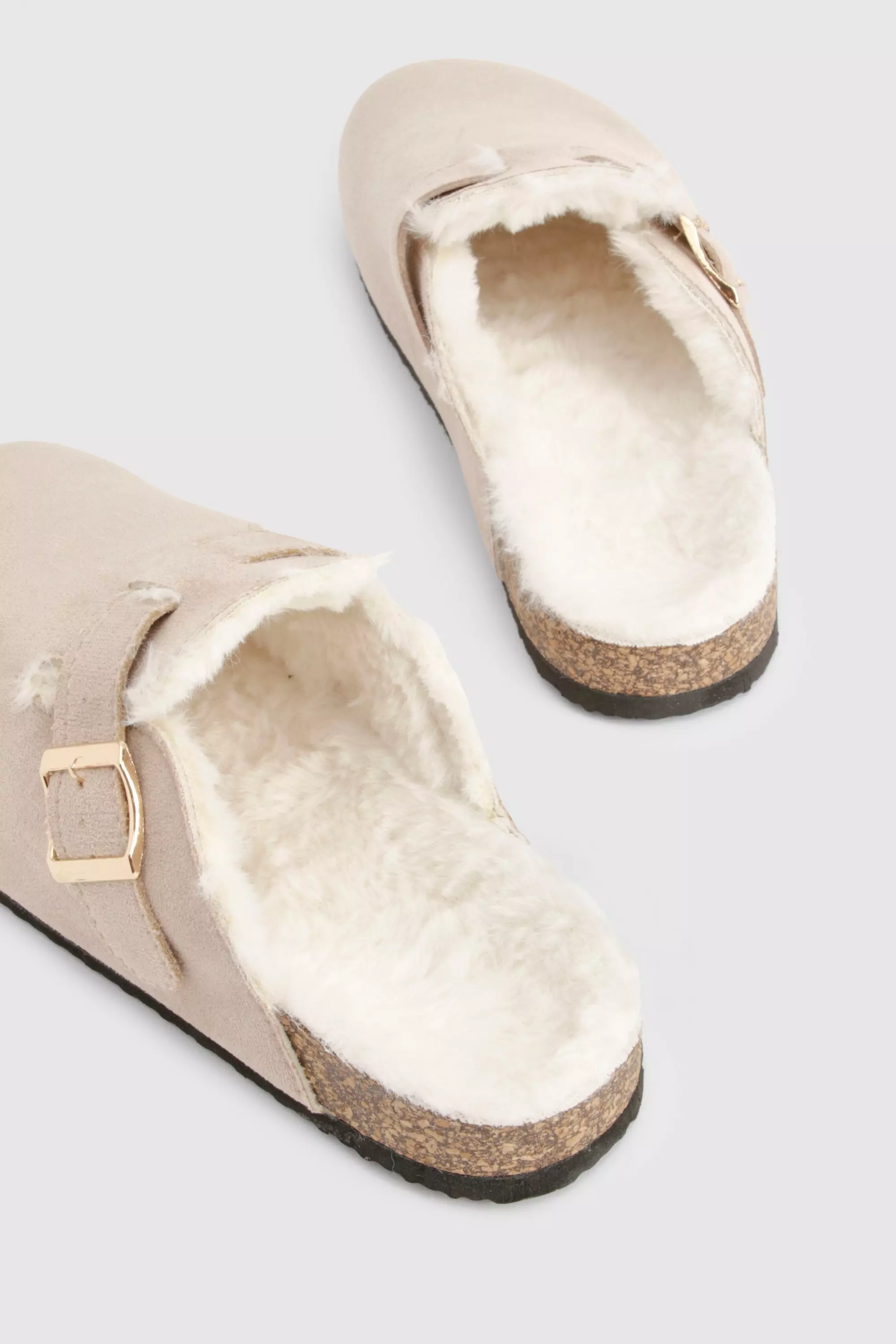 Beige Slip On Cosy Mules  صورة بديلة