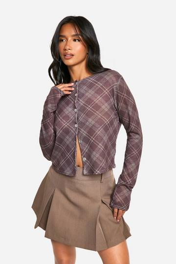 Petite Check High Neck Cardigan brown