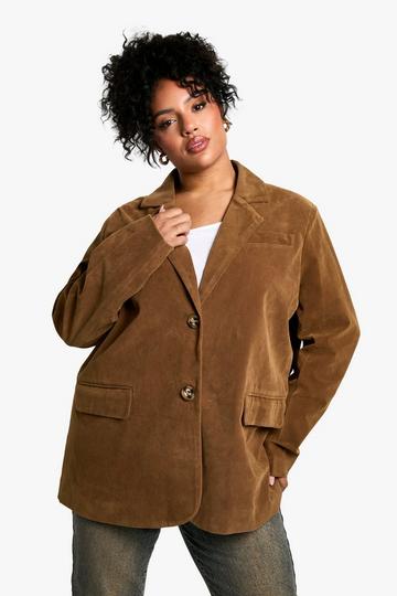 Plus Suede Single Breasted Oversized Blazer tan