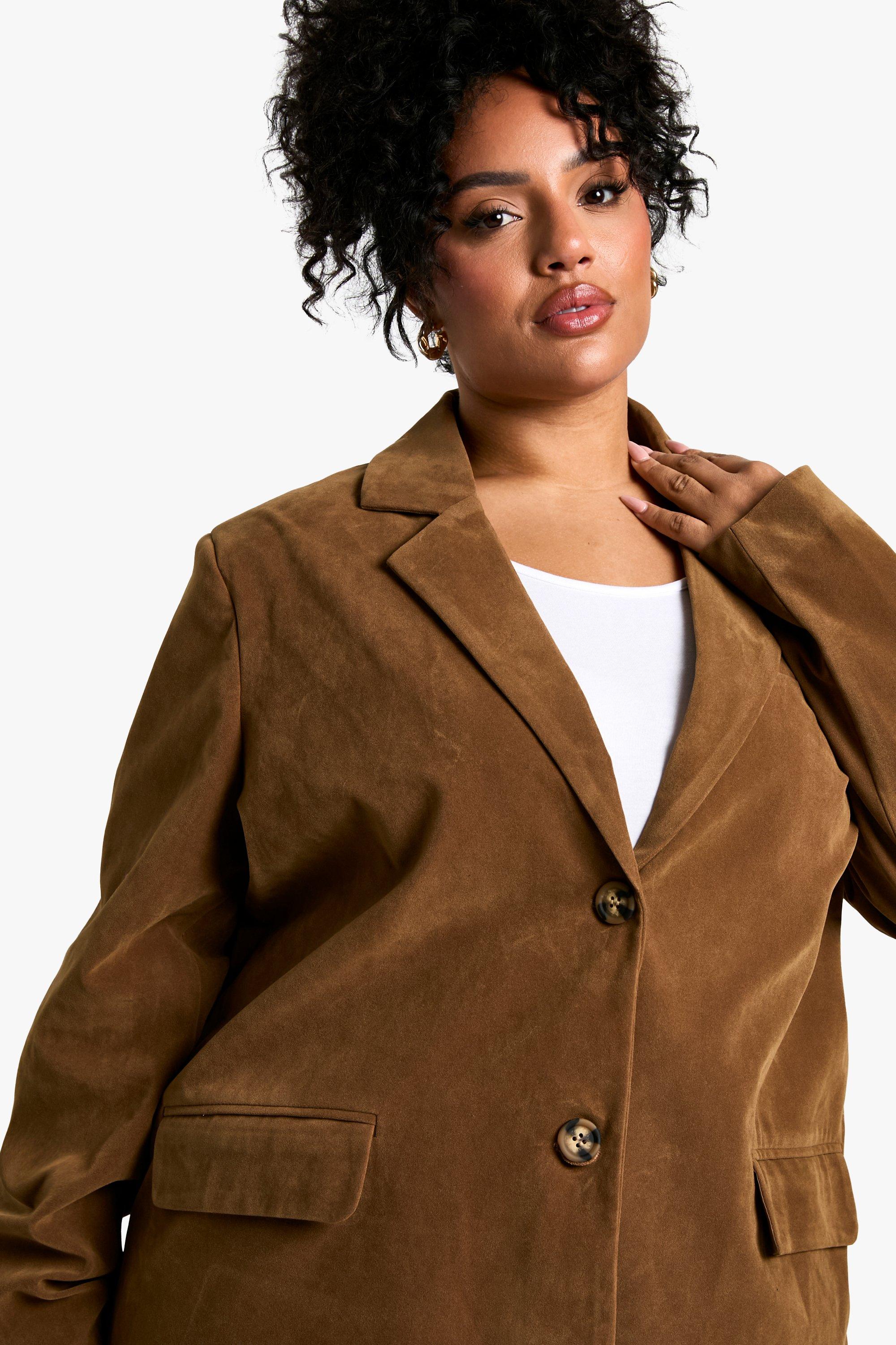 Plus Suede Single Breasted Oversized Blazer boohoo UK